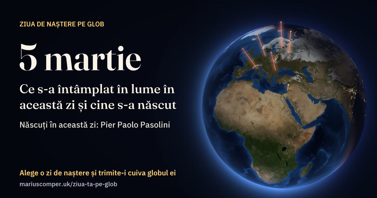 Pământul la 5 martie, cu razele evenimentelor zilei
