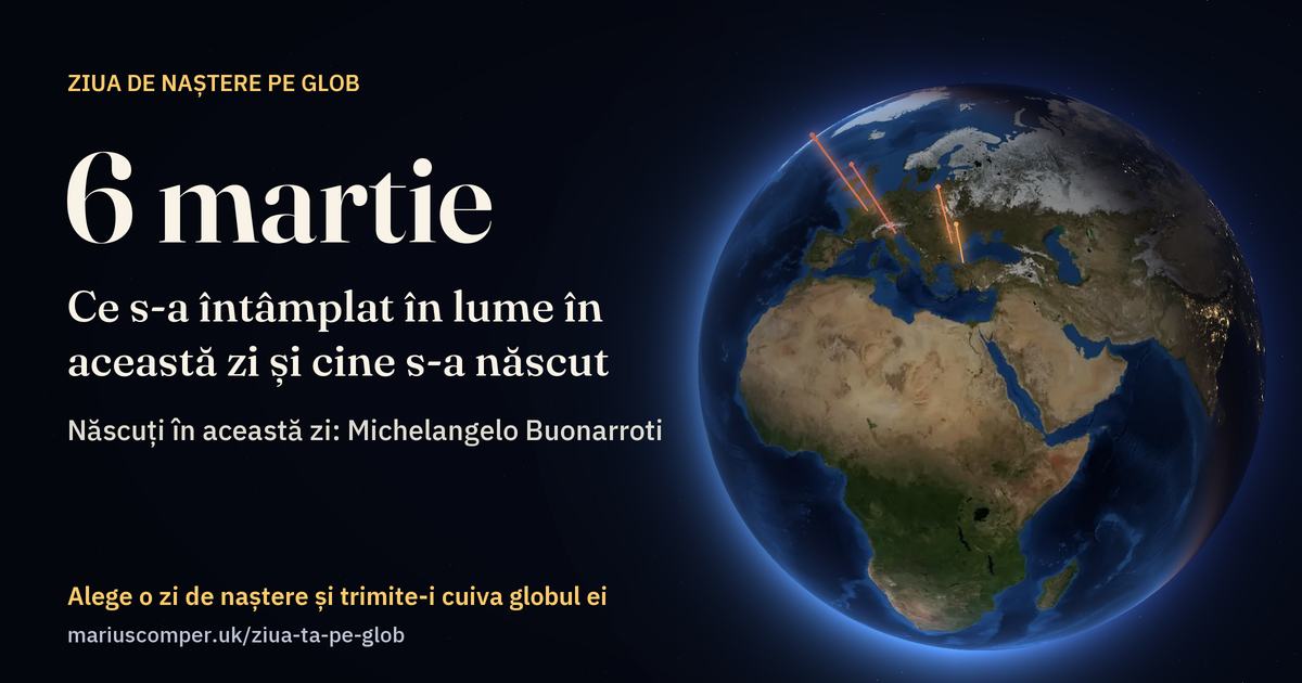 Pământul la 6 martie, cu razele evenimentelor zilei