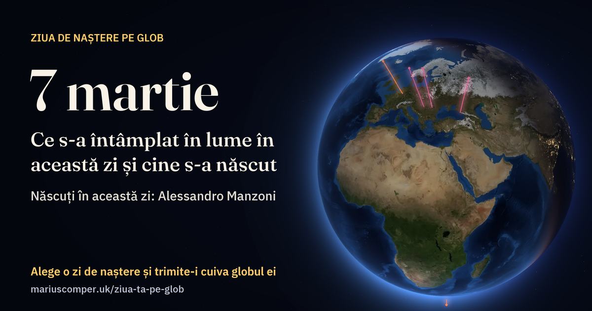 Pământul la 7 martie, cu razele evenimentelor zilei