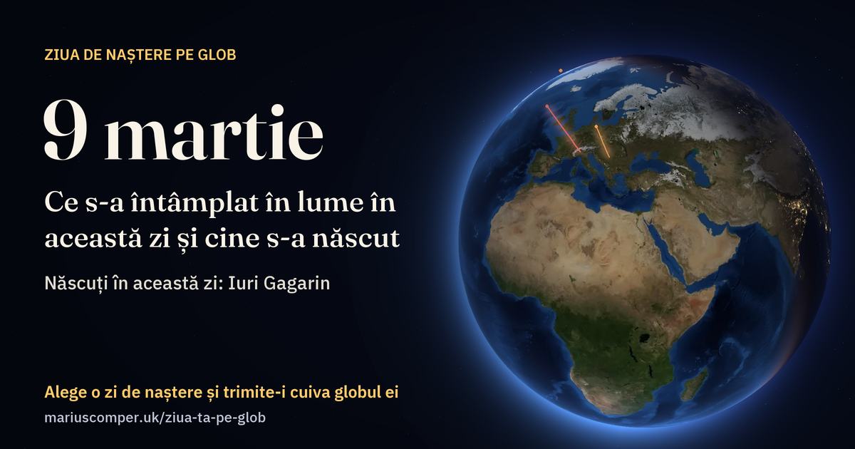 Pământul la 9 martie, cu razele evenimentelor zilei