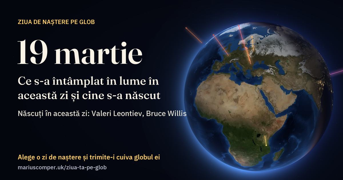 Pământul la 19 martie, cu razele evenimentelor zilei
