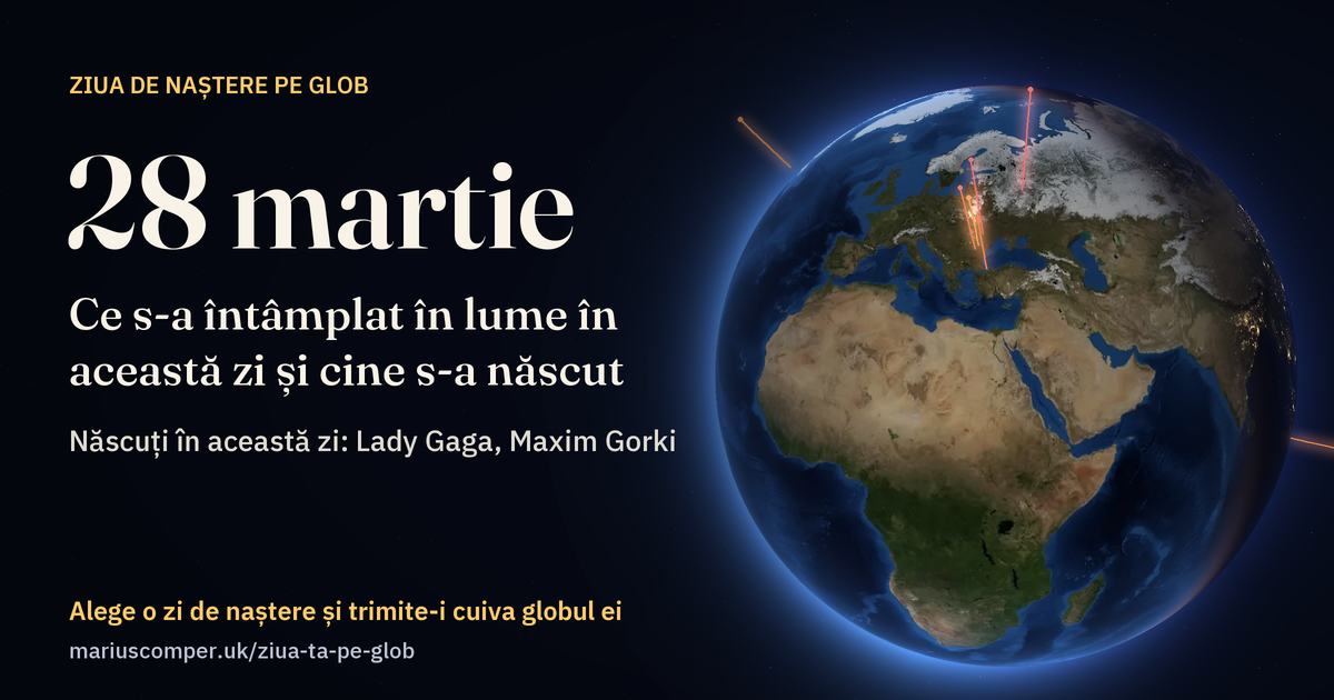 Pământul la 28 martie, cu razele evenimentelor zilei
