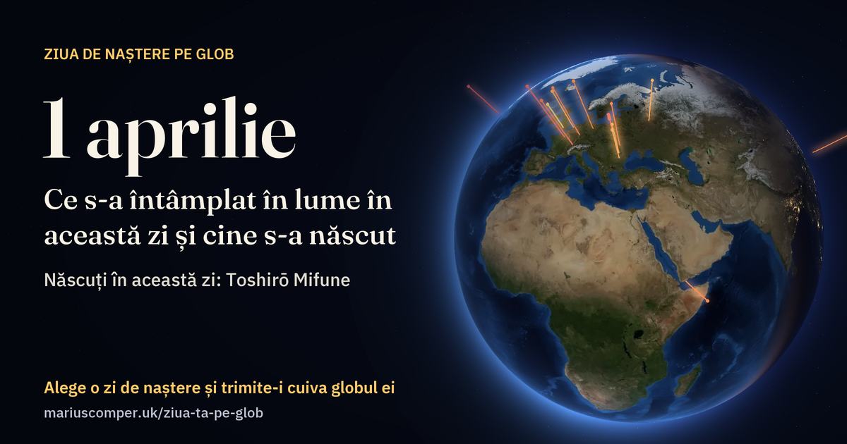 Pământul la 1 aprilie, cu razele evenimentelor zilei