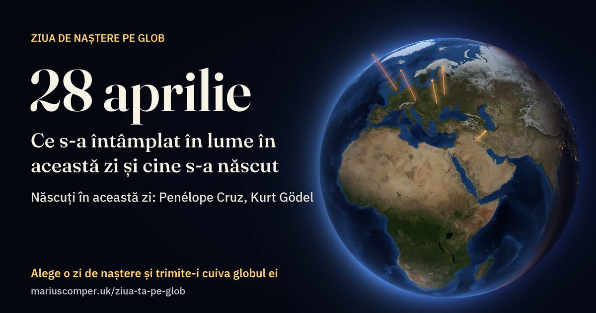 Pământul la 28 aprilie, cu razele evenimentelor zilei