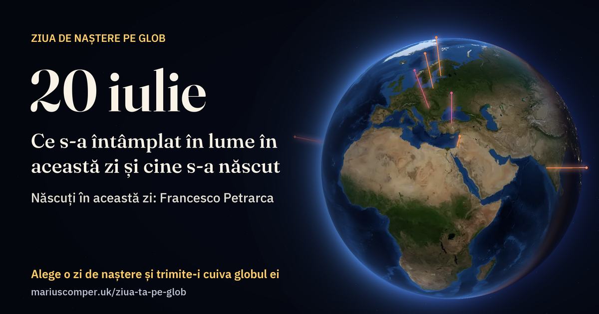 Pământul la 20 iulie, cu razele evenimentelor zilei