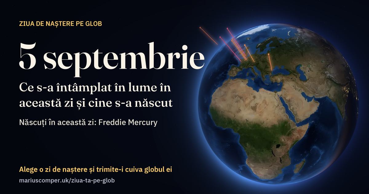 Pământul la 5 septembrie, cu razele evenimentelor zilei