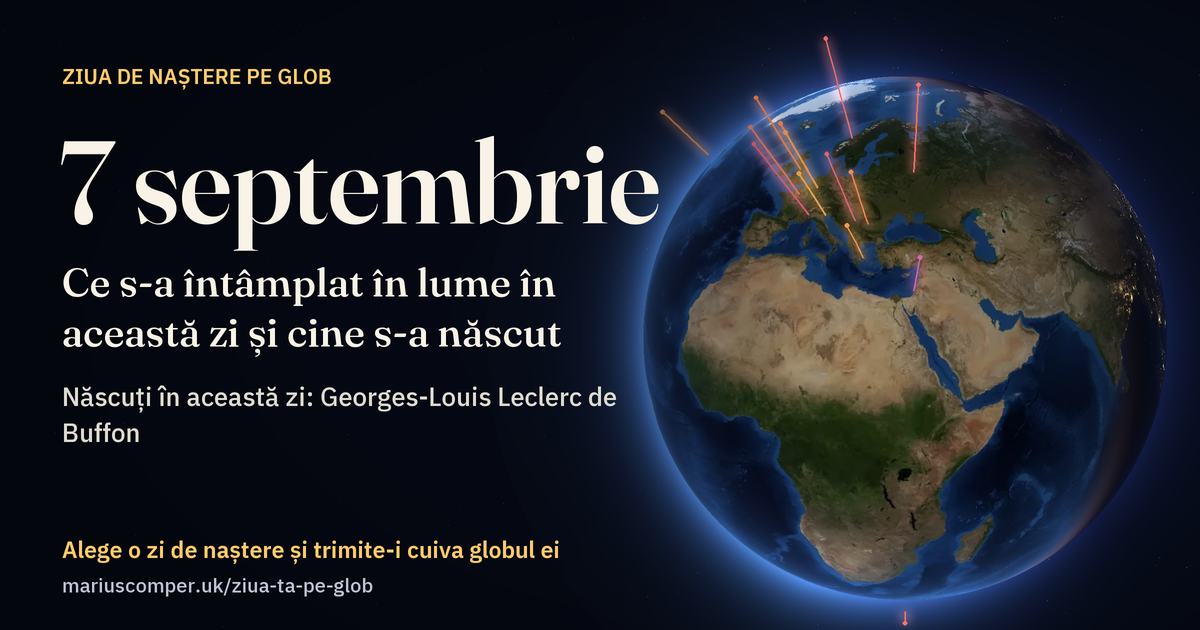 Pământul la 7 septembrie, cu razele evenimentelor zilei