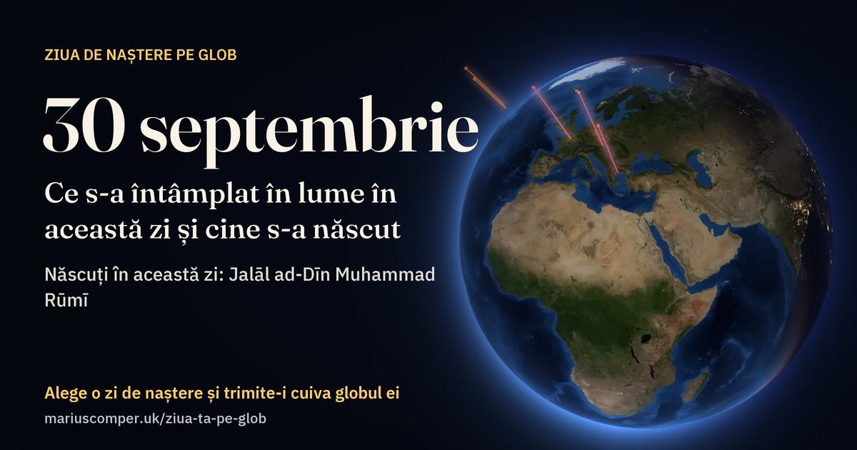 Pământul la 30 septembrie, cu razele evenimentelor zilei