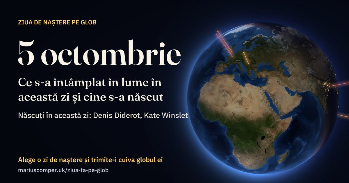 Pământul la 5 octombrie, cu razele evenimentelor zilei