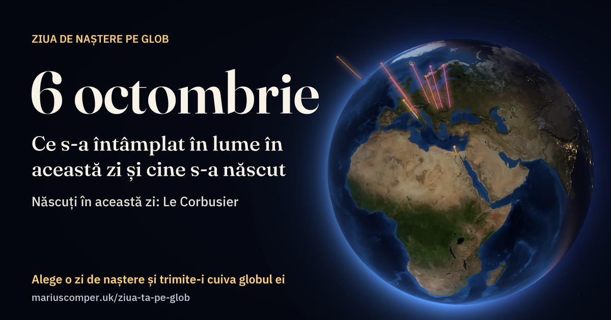 Pământul la 6 octombrie, cu razele evenimentelor zilei