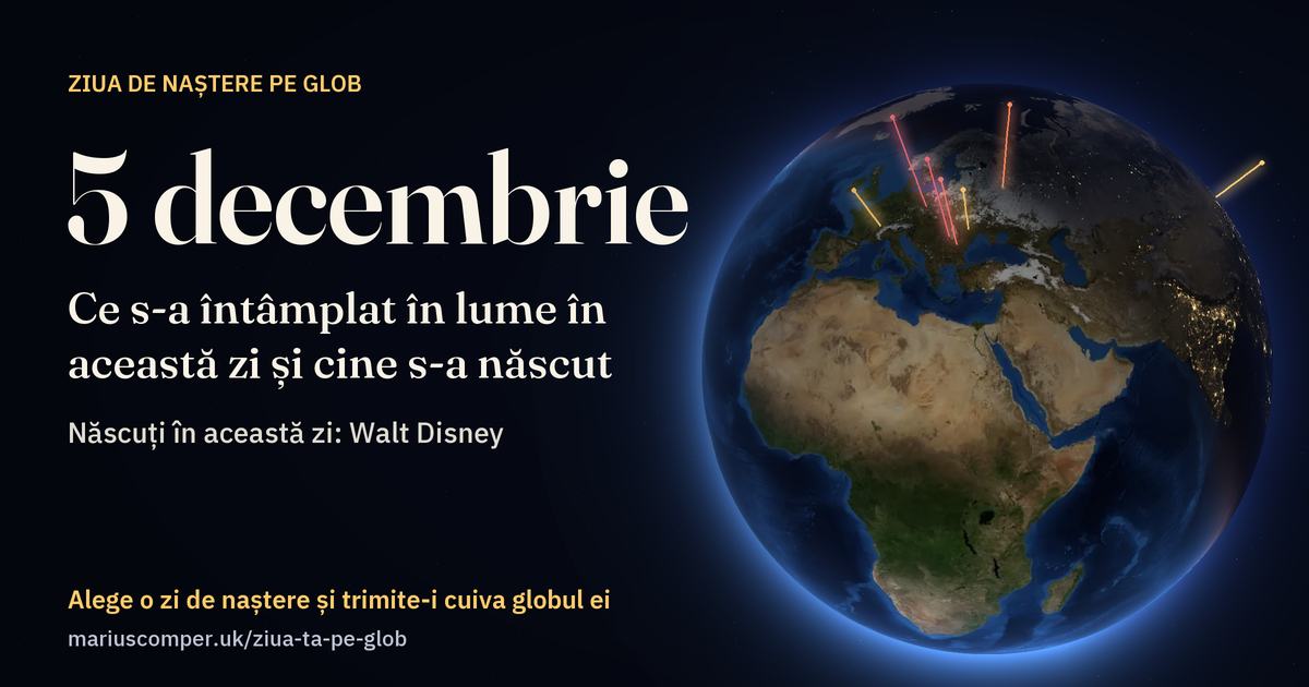 Pământul la 5 decembrie, cu razele evenimentelor zilei