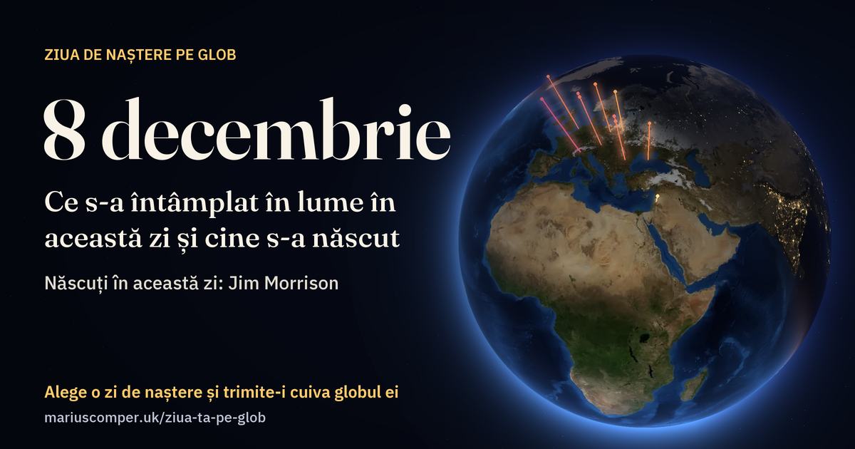 Pământul la 8 decembrie, cu razele evenimentelor zilei