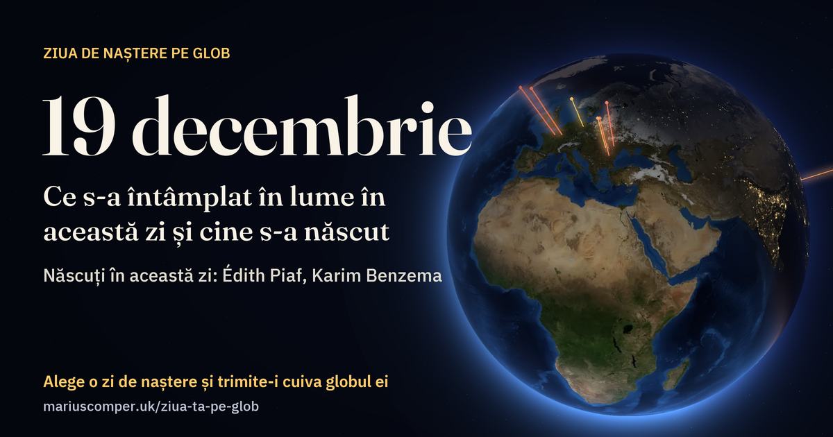 Pământul la 19 decembrie, cu razele evenimentelor zilei