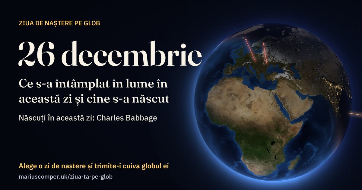 Pământul la 26 decembrie, cu razele evenimentelor zilei