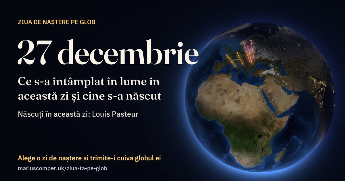 Pământul la 27 decembrie, cu razele evenimentelor zilei