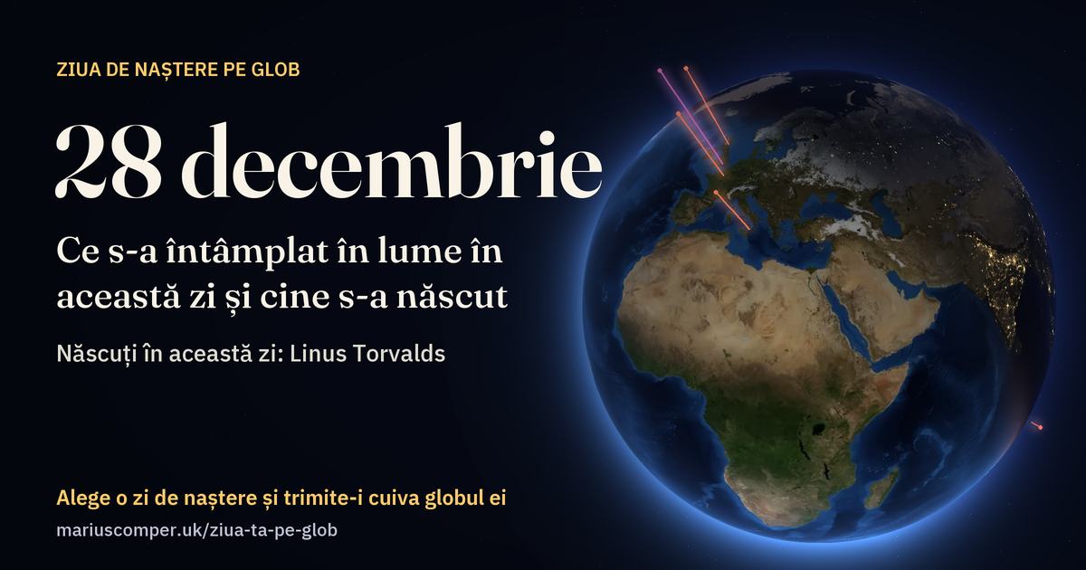Pământul la 28 decembrie, cu razele evenimentelor zilei