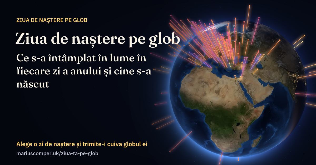 Glob 3D al Pământului cu o rază de lumină pentru fiecare eveniment al zilei