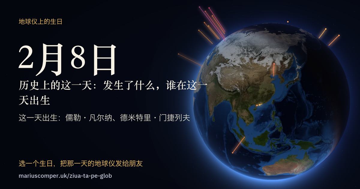 2月8日的地球，以及当天各件事的光柱